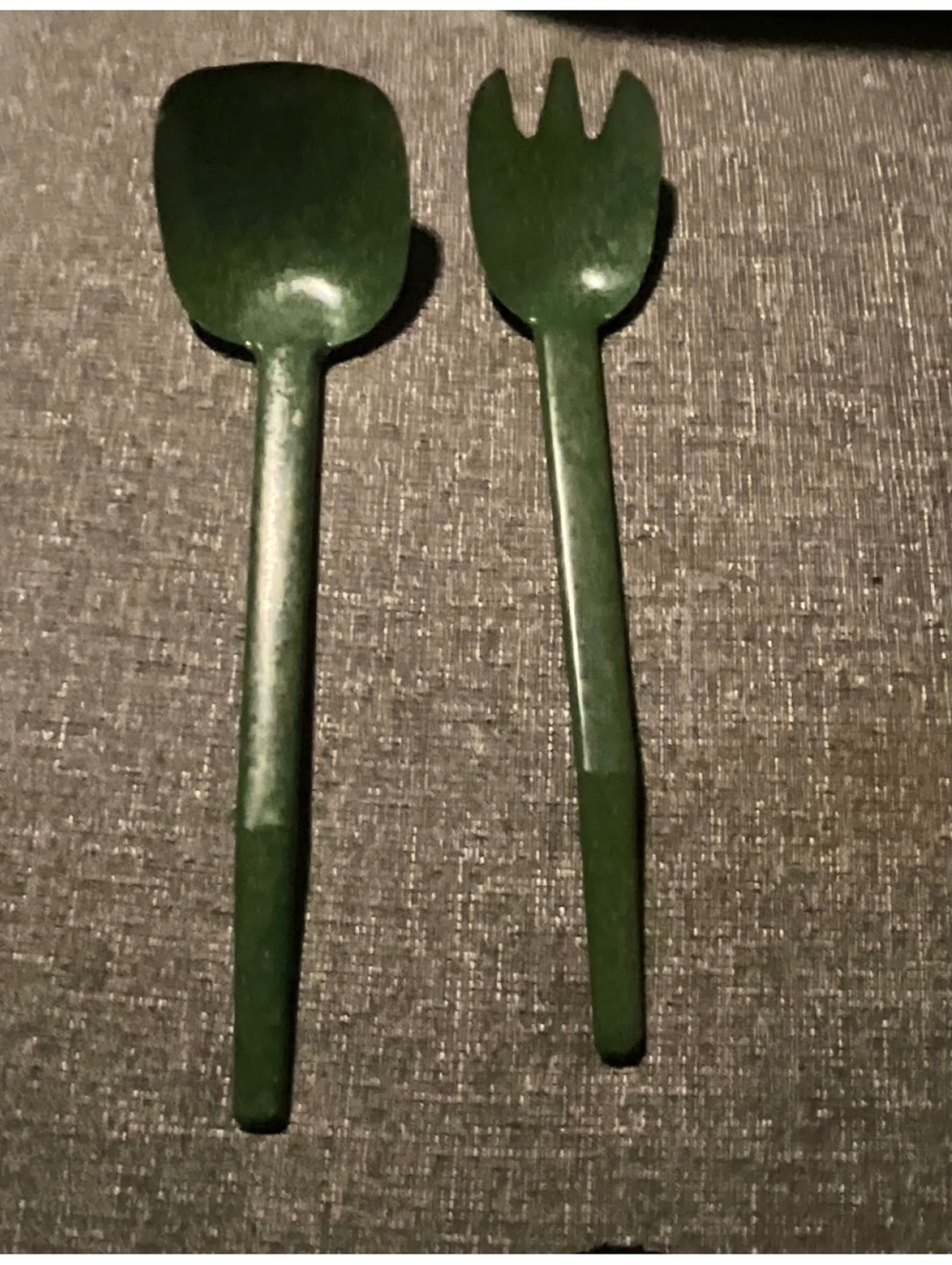 Vintage Green Stone Salad Serving Set - Fork and Spoon